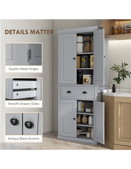 HOMCOM Multi-Storage Mid-Century Kitchen Cabinet - Grey - pic 183674 | FastDaddyshop