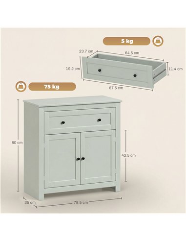 HOMCOM Sideboard Storage Cabinet, Modern Kitchen Cupboard with Adjustable Shelf, Drawer and Double Doors, Green
