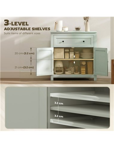 HOMCOM Sideboard Storage Cabinet, Modern Kitchen Cupboard with Adjustable Shelf, Drawer and Double Doors, Green