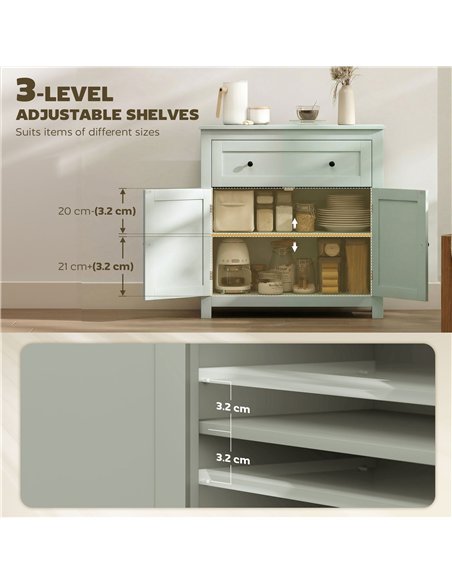 HOMCOM Sideboard Storage Cabinet, Modern Kitchen Cupboard with Adjustable Shelf, Drawer and Double Doors, Green - pic 183681 | FastDaddyshop