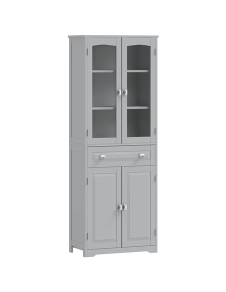 HOMCOM Freestanding Kitchen Cupboard, Storage Cabinet with 2 Adjustable Shelves, Drawer and Glass Door for Living Room, Grey - pic 183686 | FastDaddyshop