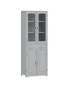 HOMCOM Freestanding Kitchen Cupboard, Storage Cabinet with 2 Adjustable Shelves, Drawer and Glass Door for Living Room, Grey