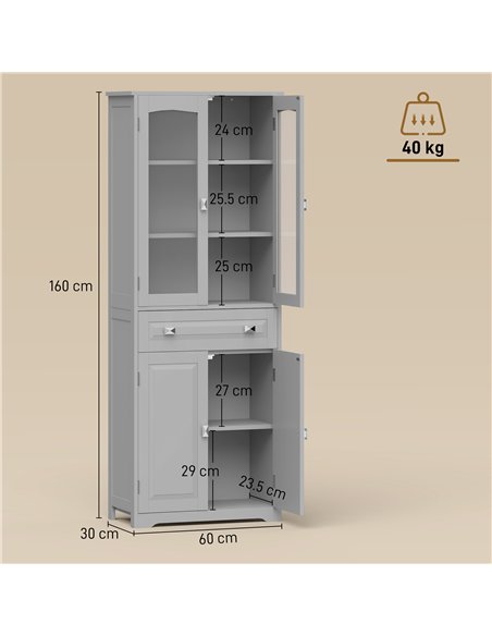 HOMCOM Freestanding Kitchen Cupboard, Storage Cabinet with 2 Adjustable Shelves, Drawer and Glass Door for Living Room, Grey - pic 183688 | FastDaddyshop