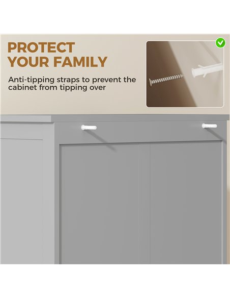 HOMCOM Freestanding Kitchen Cupboard, Storage Cabinet with 2 Adjustable Shelves, Drawer and Glass Door for Living Room, Grey - pic 183691 | FastDaddyshop