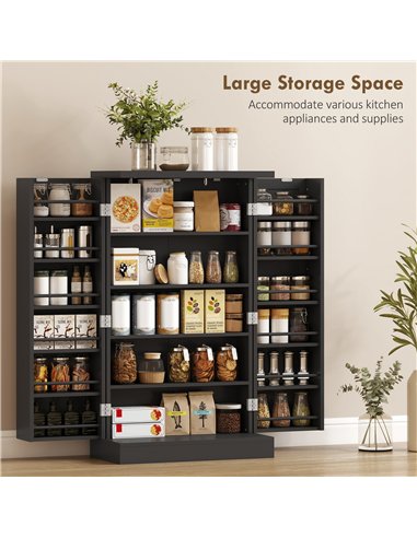 HOMCOM Kitchen Cupboard, Freestanding Multi-Storage Kitchen Pantry Cabinet with Adjustable Shelves, Black