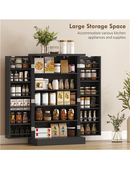 HOMCOM Kitchen Cupboard, Freestanding Multi-Storage Kitchen Pantry Cabinet with Adjustable Shelves, Black - pic 183698 | FastDaddyshop