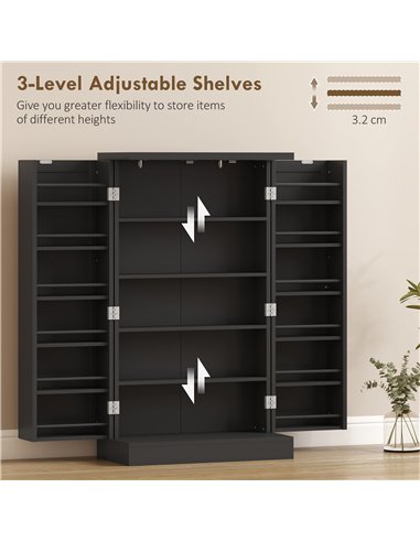HOMCOM Kitchen Cupboard, Freestanding Multi-Storage Kitchen Pantry Cabinet with Adjustable Shelves, Black