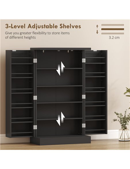 HOMCOM Kitchen Cupboard, Freestanding Multi-Storage Kitchen Pantry Cabinet with Adjustable Shelves, Black - pic 183700 | FastDaddyshop