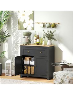 HOMCOM Sideboard Storage Cabinet, Modern Kitchen Cupboard with Adjustable Shelf, Drawer and Double Doors, Black 2