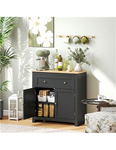 HOMCOM Sideboard Storage Cabinet, Modern Kitchen Cupboard with Adjustable Shelf, Drawer and Double Doors, Black