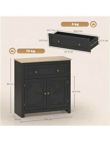HOMCOM Sideboard Storage Cabinet, Modern Kitchen Cupboard with Adjustable Shelf, Drawer and Double Doors, Black