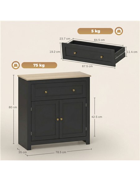 HOMCOM Sideboard Storage Cabinet, Modern Kitchen Cupboard with Adjustable Shelf, Drawer and Double Doors, Black - pic 183706 | FastDaddyshop