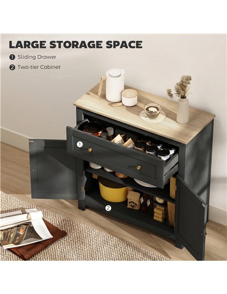 HOMCOM Sideboard Storage Cabinet, Modern Kitchen Cupboard with Adjustable Shelf, Drawer and Double Doors, Black - pic 183707 | FastDaddyshop