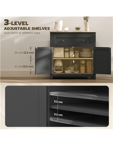 HOMCOM Sideboard Storage Cabinet, Modern Kitchen Cupboard with Adjustable Shelf, Drawer and Double Doors, Black