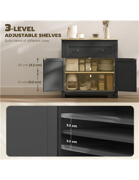 HOMCOM Sideboard Storage Cabinet, Modern Kitchen Cupboard with Adjustable Shelf, Drawer and Double Doors, Black - pic 183708 | FastDaddyshop
