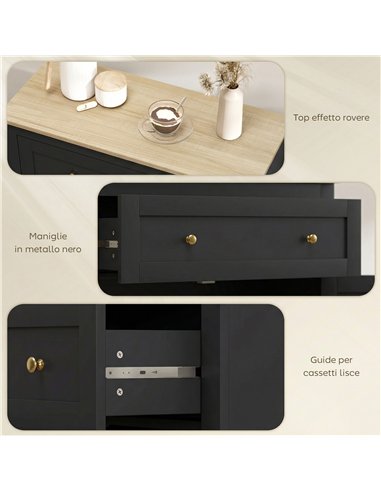 HOMCOM Sideboard Storage Cabinet, Modern Kitchen Cupboard with Adjustable Shelf, Drawer and Double Doors, Black