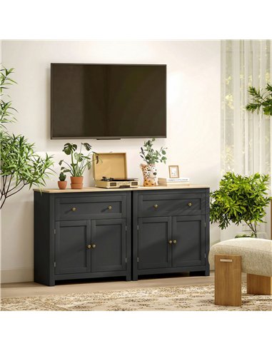 HOMCOM Sideboard Storage Cabinet, Modern Kitchen Cupboard with Adjustable Shelf, Drawer and Double Doors, Black