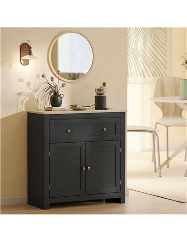 HOMCOM Sideboard Storage Cabinet, Modern Kitchen Cupboard with Adjustable Shelf, Drawer and Double Doors, Black