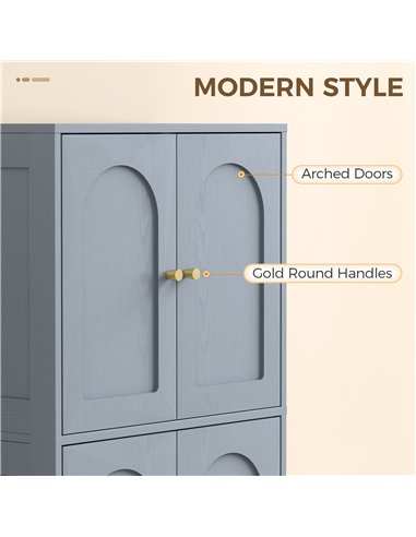 HOMCOM 4-Door Kitchen Storage Cabinet with Adjustable Shelves - Grey