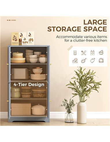 HOMCOM 4-Door Kitchen Storage Cabinet with Adjustable Shelves - Grey