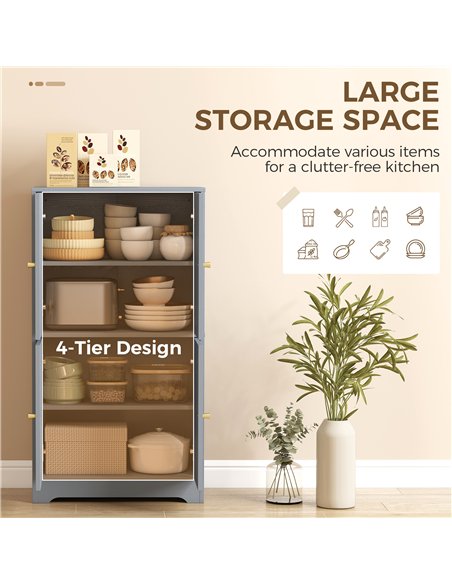 HOMCOM 4-Door Kitchen Storage Cabinet with Adjustable Shelves - Grey - pic 183717 | FastDaddyshop