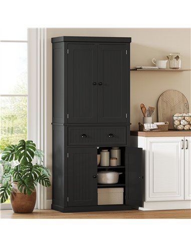 HOMCOM Kitchen Storage Cabinet with Drawer and Adjustable Shelves - Black