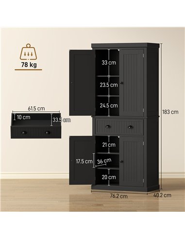 HOMCOM Kitchen Storage Cabinet with Drawer and Adjustable Shelves - Black