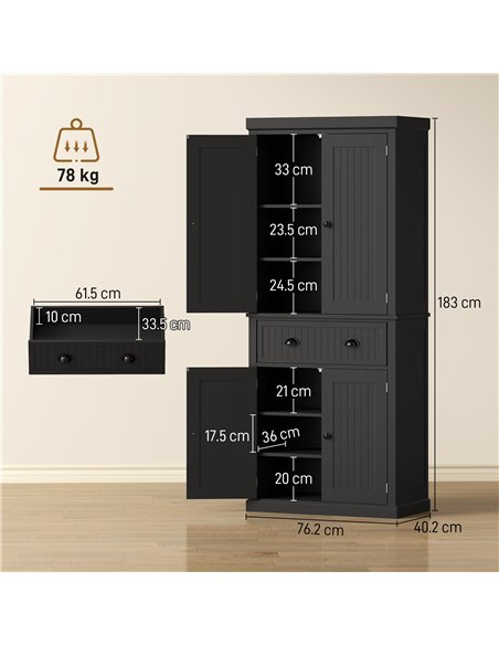 HOMCOM Kitchen Storage Cabinet with Drawer and Adjustable Shelves - Black - pic 183724 | FastDaddyshop