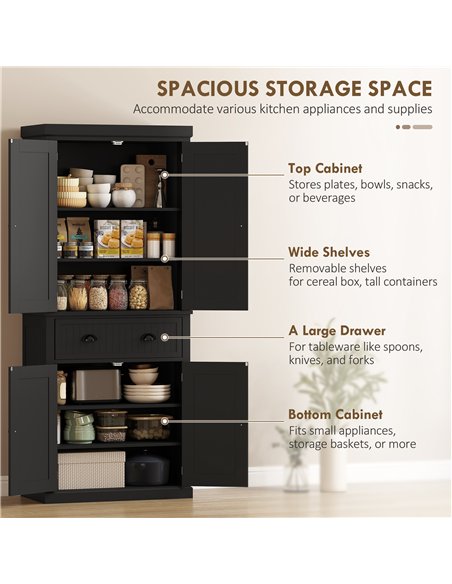 HOMCOM Kitchen Storage Cabinet with Drawer and Adjustable Shelves - Black - pic 183725 | FastDaddyshop