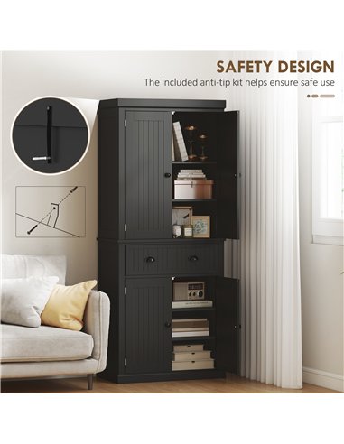 HOMCOM Kitchen Storage Cabinet with Drawer and Adjustable Shelves - Black
