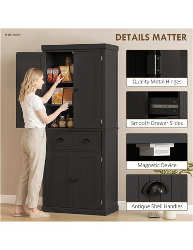HOMCOM Kitchen Storage Cabinet with Drawer and Adjustable Shelves - Black
