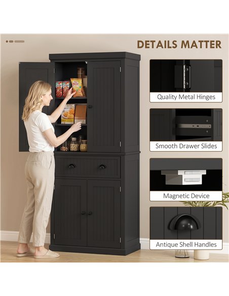 HOMCOM Kitchen Storage Cabinet with Drawer and Adjustable Shelves - Black - pic 183728 | FastDaddyshop