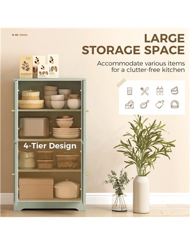 HOMCOM 4-Door Kitchen Storage Cabinet with Adjustable Shelves - Green