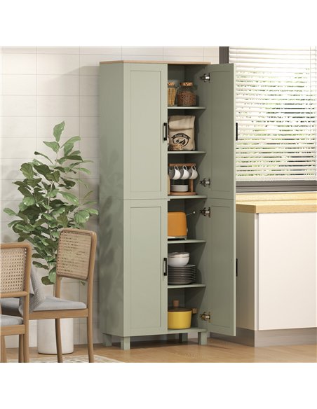 HOMCOM Freestanding Kitchen Cupboard, 4-Door Storage Cabinet with Adjustable Shelves, Modern Kitchen Pantry, 170cm, Green - pic 183741 | FastDaddyshop
