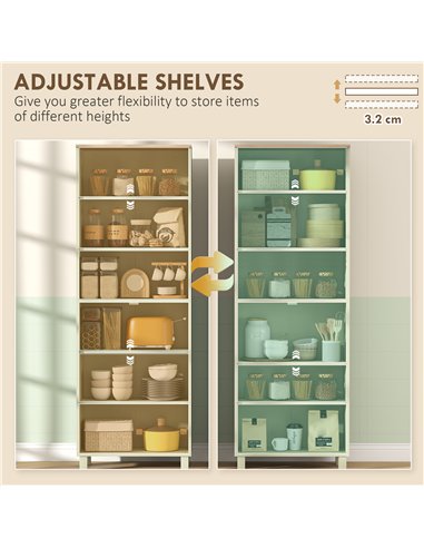 HOMCOM Freestanding Kitchen Cupboard, 4-Door Storage Cabinet with Adjustable Shelves, Modern Kitchen Pantry, 170cm, Green