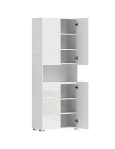 HOMCOM 180 cm Tall Kitchen Cupboard, Pantry Storage Cabinet with Soft Close Doors and Adjustable Shelves, High Gloss White