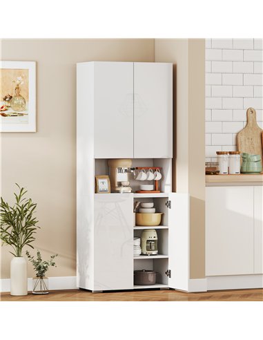 HOMCOM 180 cm Tall Kitchen Cupboard, Pantry Storage Cabinet with Soft Close Doors and Adjustable Shelves, High Gloss White