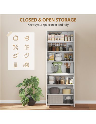 HOMCOM 180 cm Tall Kitchen Cupboard, Pantry Storage Cabinet with Soft Close Doors and Adjustable Shelves, High Gloss White