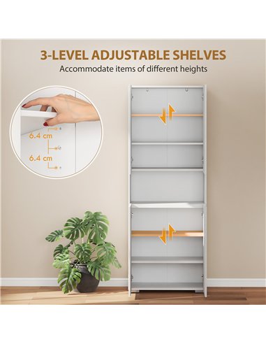 HOMCOM 180 cm Tall Kitchen Cupboard, Pantry Storage Cabinet with Soft Close Doors and Adjustable Shelves, High Gloss White