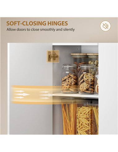 HOMCOM 180 cm Tall Kitchen Cupboard, Pantry Storage Cabinet with Soft Close Doors and Adjustable Shelves, High Gloss White