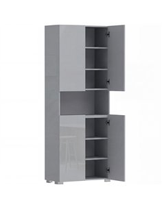 HOMCOM 180 cm Tall Kitchen Cupboard, Pantry Storage Cabinet with Soft Close Doors and Adjustable Shelves, High Gloss Grey