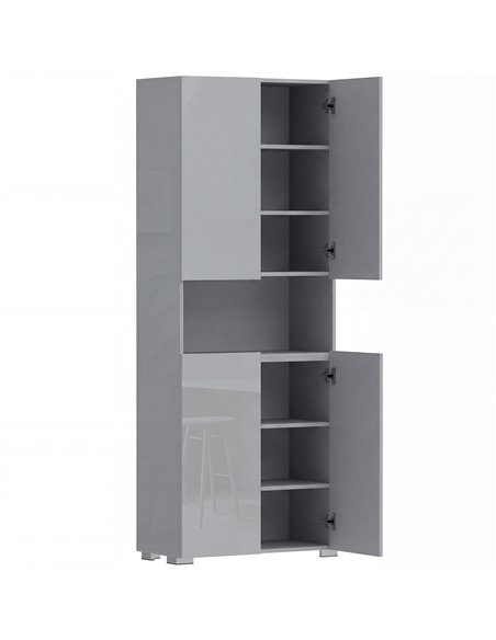 HOMCOM 180 cm Tall Kitchen Cupboard, Pantry Storage Cabinet with Soft Close Doors and Adjustable Shelves, High Gloss Grey - pic 183758 | FastDaddyshop