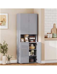 HOMCOM 180 cm Tall Kitchen Cupboard, Pantry Storage Cabinet with Soft Close Doors and Adjustable Shelves, High Gloss Grey 2