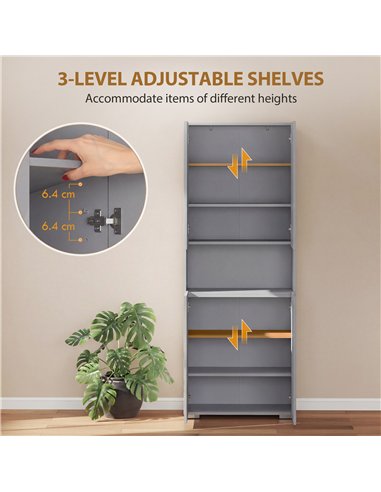 HOMCOM 180 cm Tall Kitchen Cupboard, Pantry Storage Cabinet with Soft Close Doors and Adjustable Shelves, High Gloss Grey
