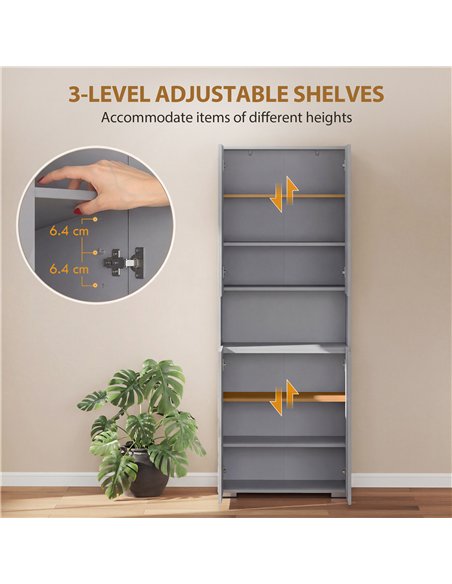 HOMCOM 180 cm Tall Kitchen Cupboard, Pantry Storage Cabinet with Soft Close Doors and Adjustable Shelves, High Gloss Grey - pic 183763 | FastDaddyshop