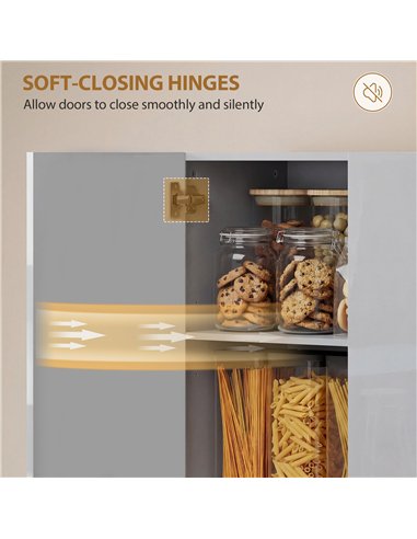 HOMCOM 180 cm Tall Kitchen Cupboard, Pantry Storage Cabinet with Soft Close Doors and Adjustable Shelves, High Gloss Grey