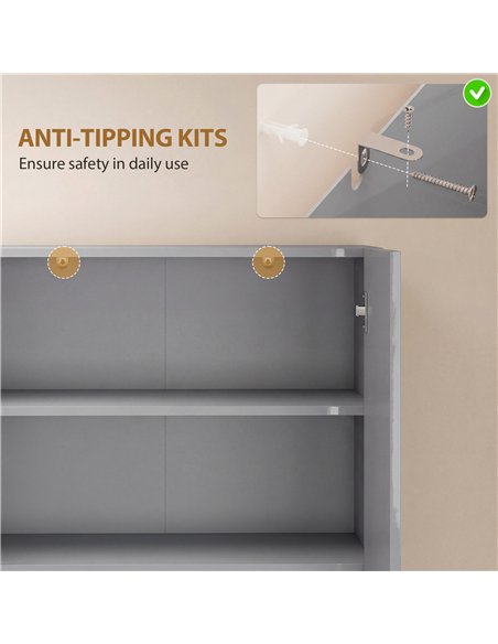 HOMCOM 180 cm Tall Kitchen Cupboard, Pantry Storage Cabinet with Soft Close Doors and Adjustable Shelves, High Gloss Grey - pic 183765 | FastDaddyshop