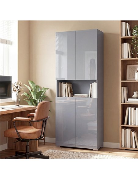 HOMCOM 180 cm Tall Kitchen Cupboard, Pantry Storage Cabinet with Soft Close Doors and Adjustable Shelves, High Gloss Grey - pic 183766 | FastDaddyshop