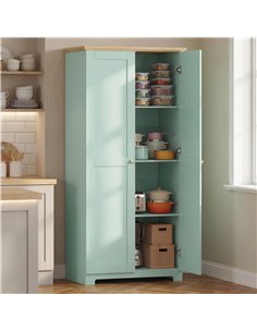 HOMCOM Kitchen Cupboard, 172cm Freestanding Storage Cabinet with Doors and Shelves, Light Green 2