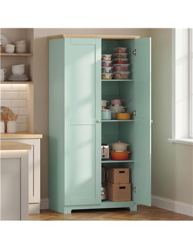 HOMCOM Kitchen Cupboard, 172cm Freestanding Storage Cabinet with Doors and Shelves, Light Green